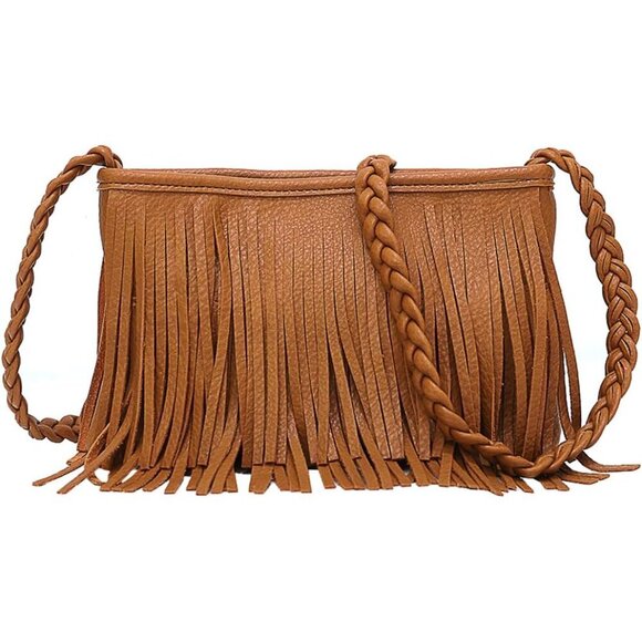 Fringe Crossbody Bag Bohemian Leather Small Shoulder Purse for Women